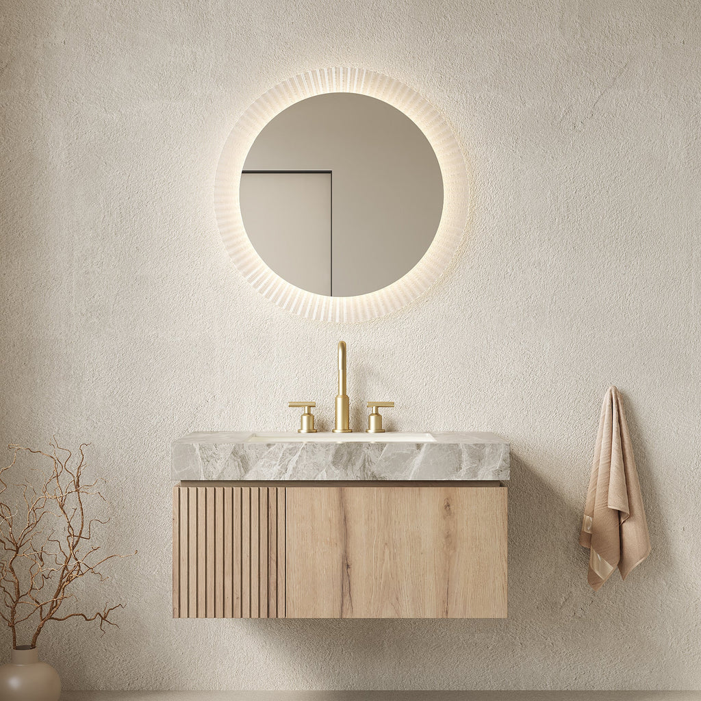 36" Floating Bathroom Vanity with Sintered Stone Countertop - Light Gray