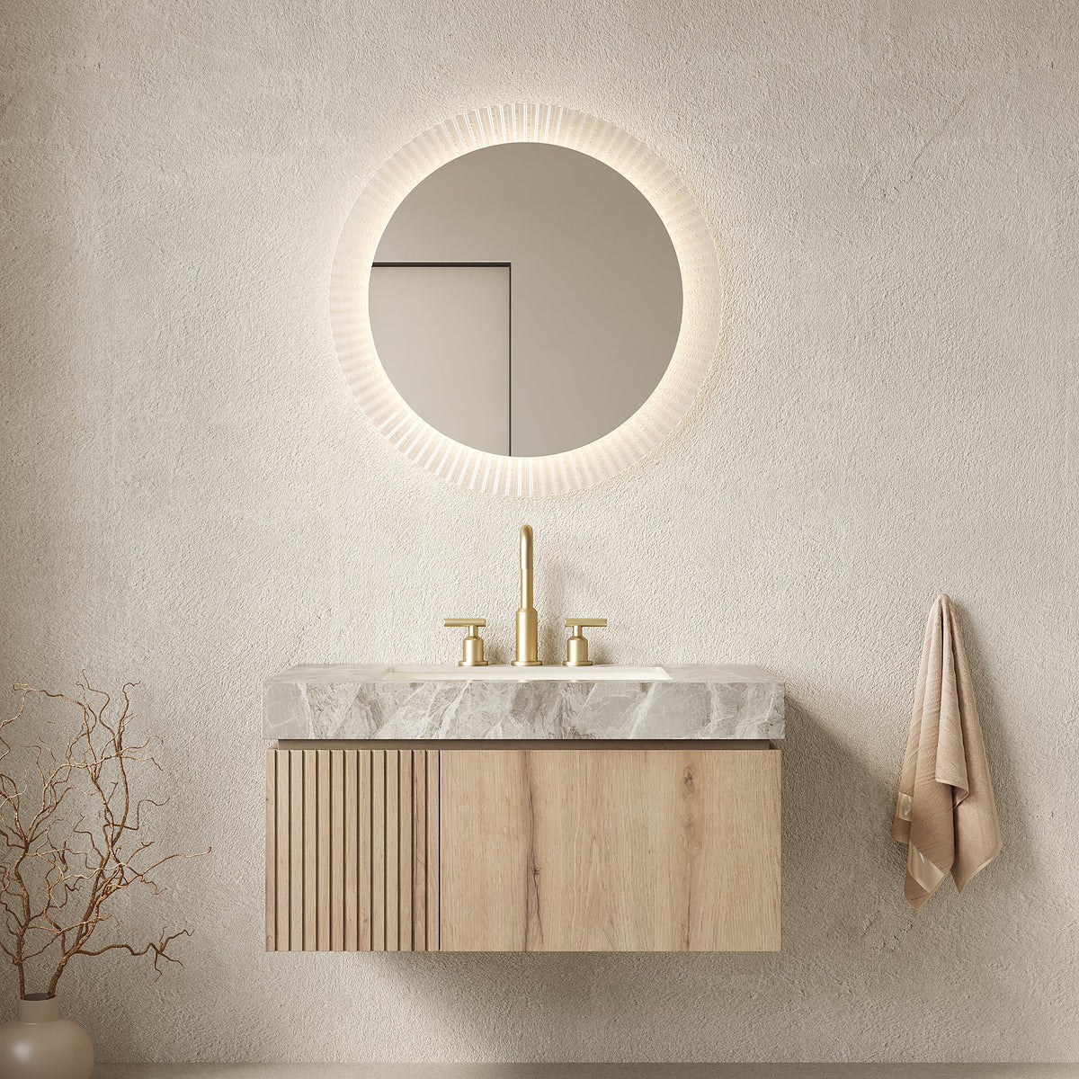36" Floating Bathroom Vanity with Sintered Stone Countertop - Light Gray