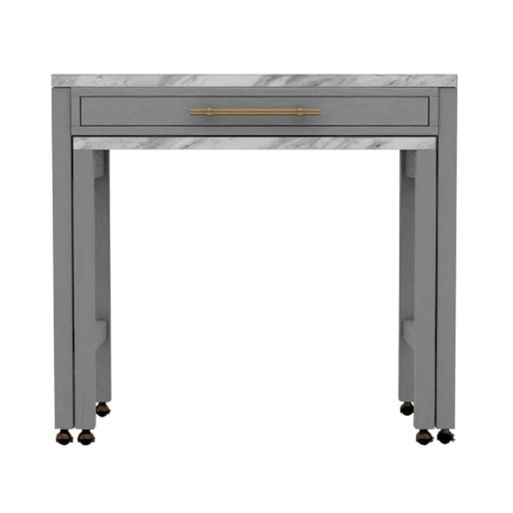 Light Gray Faux Marble Dining Table with Storage Drawer - Light Gray