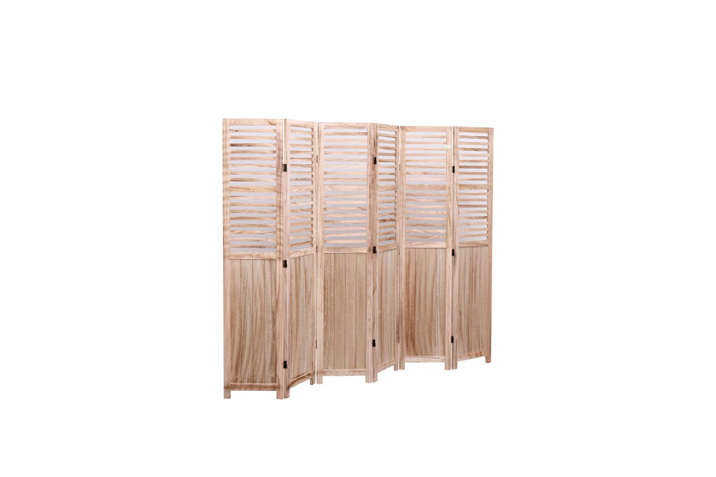 Light Brown Panel Folding Room Divider with Metal Hinges - Solid Wood