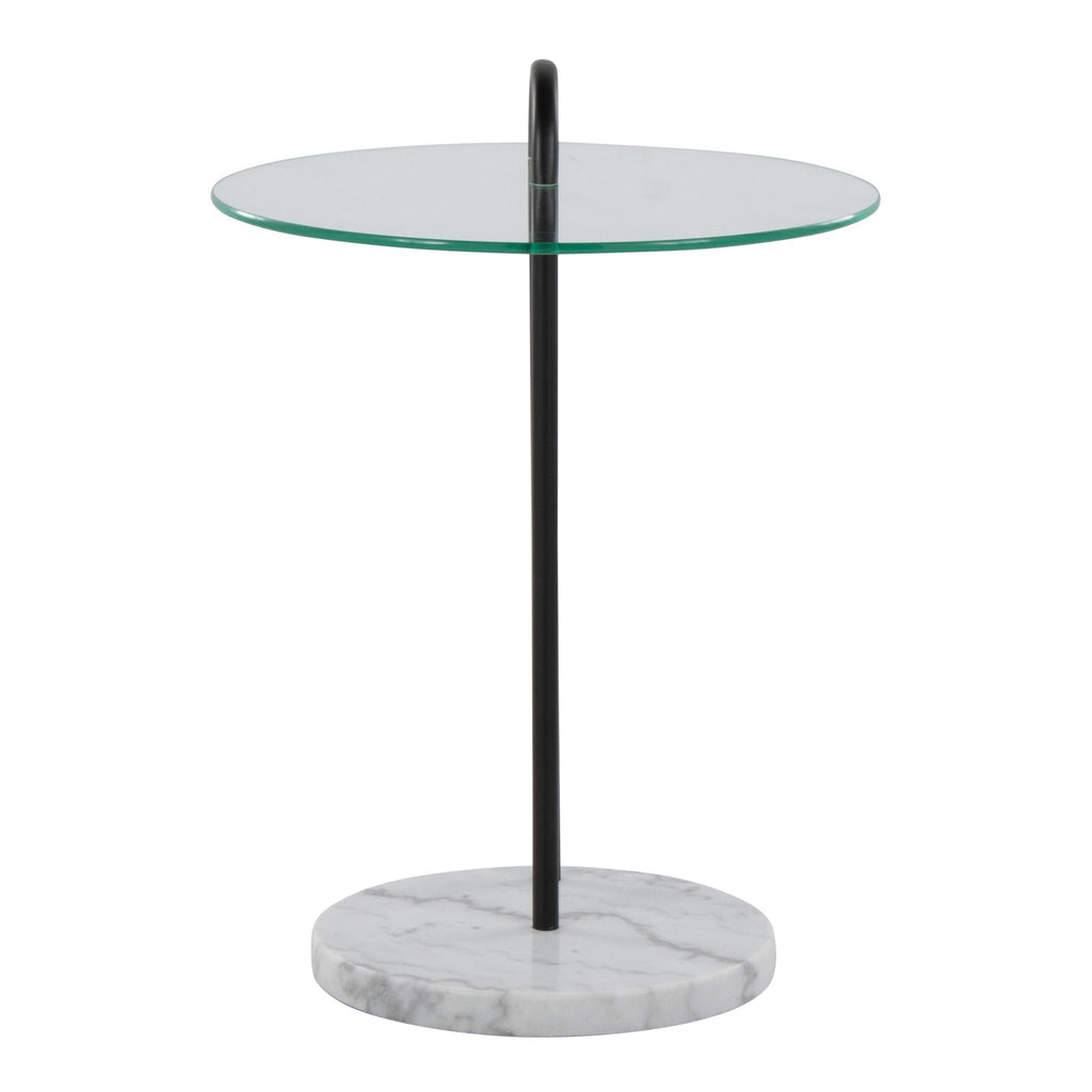 Claire Contemporary Side Table with Glass Top and Marble Base - Black / Clear