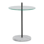 Claire Contemporary Side Table with Glass Top and Marble Base - Black / Clear