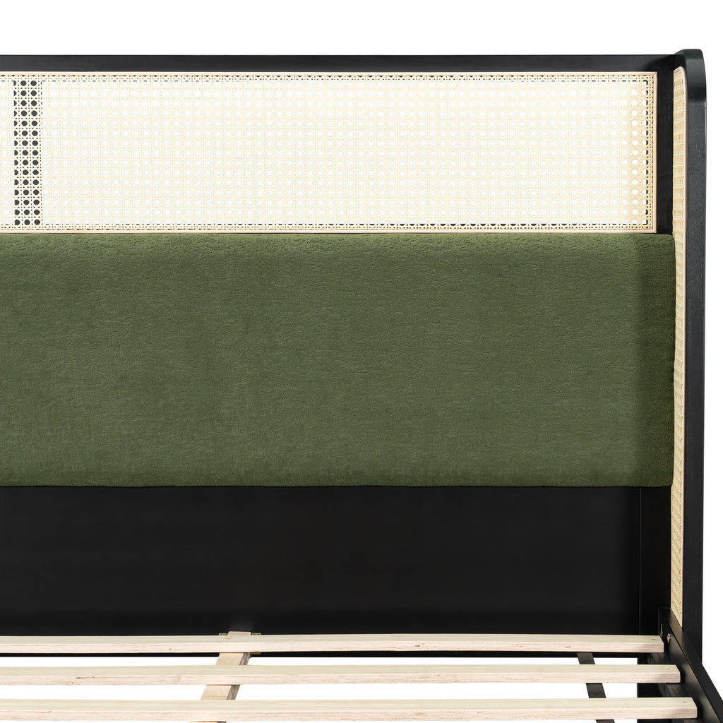 King Size Bed Frame with Upholstered Headboard - Black and Green