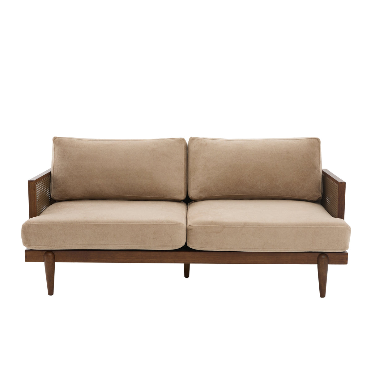 Emir 72" Square Arm 3-Seater Velvet Sofa with Cane Rattan - Camel or Light Green