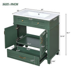 Bathroom Vanity with Sink and Storage Cabinet - White, Blue, or Dark Green
