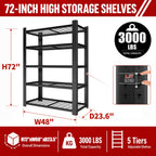 72"H Heavy Duty 5-Tier Shelving Rack