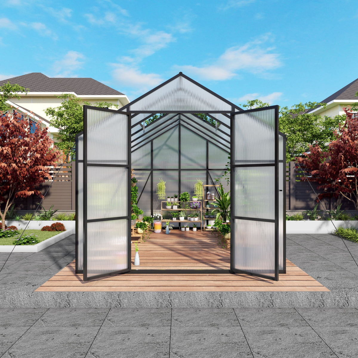 Gain Height Windproof Greenhouse with Heavy-Duty Frame - Black
