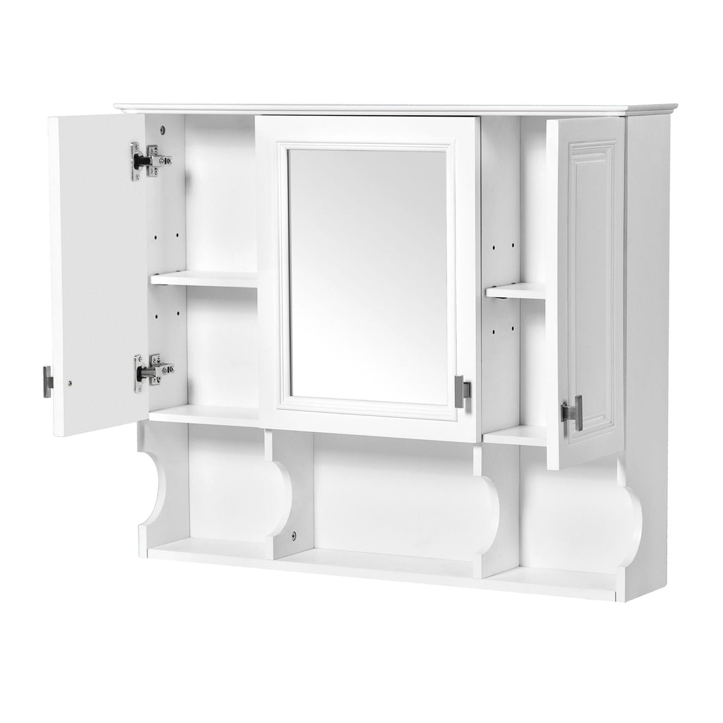 Wall Mounted Bathroom Medicine Cabinet With Mirror & Open Shelves