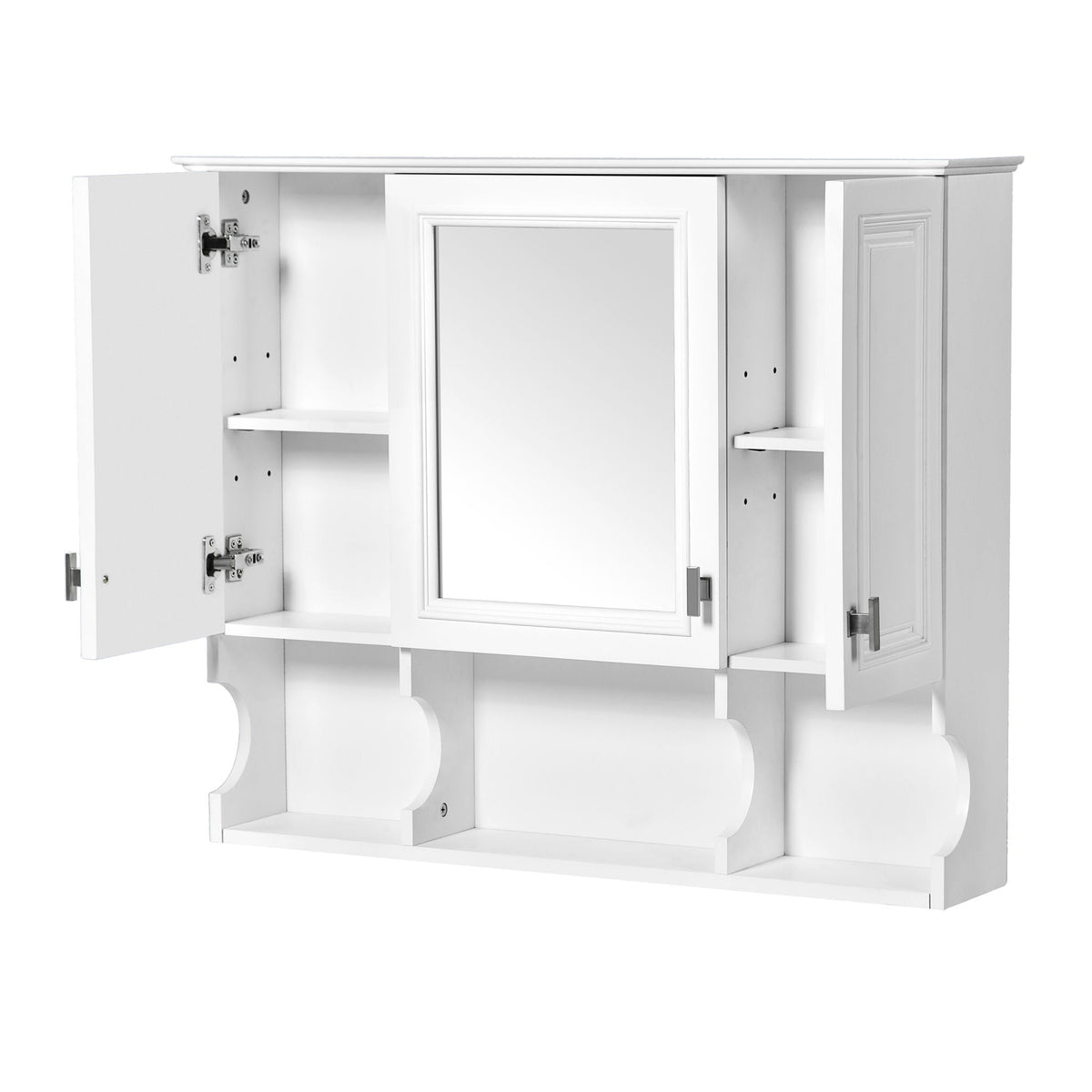 Wall Mounted Bathroom Medicine Cabinet With Mirror & Open Shelves