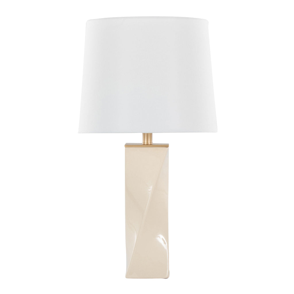 Curvo Square Contemporary Table Lamp with Twisted Ceramic Base - Green or Beige