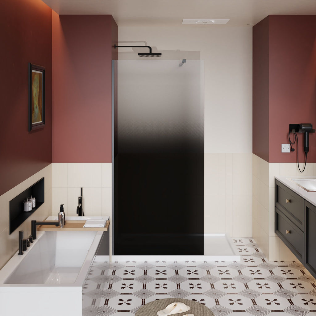 Gradient Shower Door with Handle - Matte Black Finish, Tempered Glass