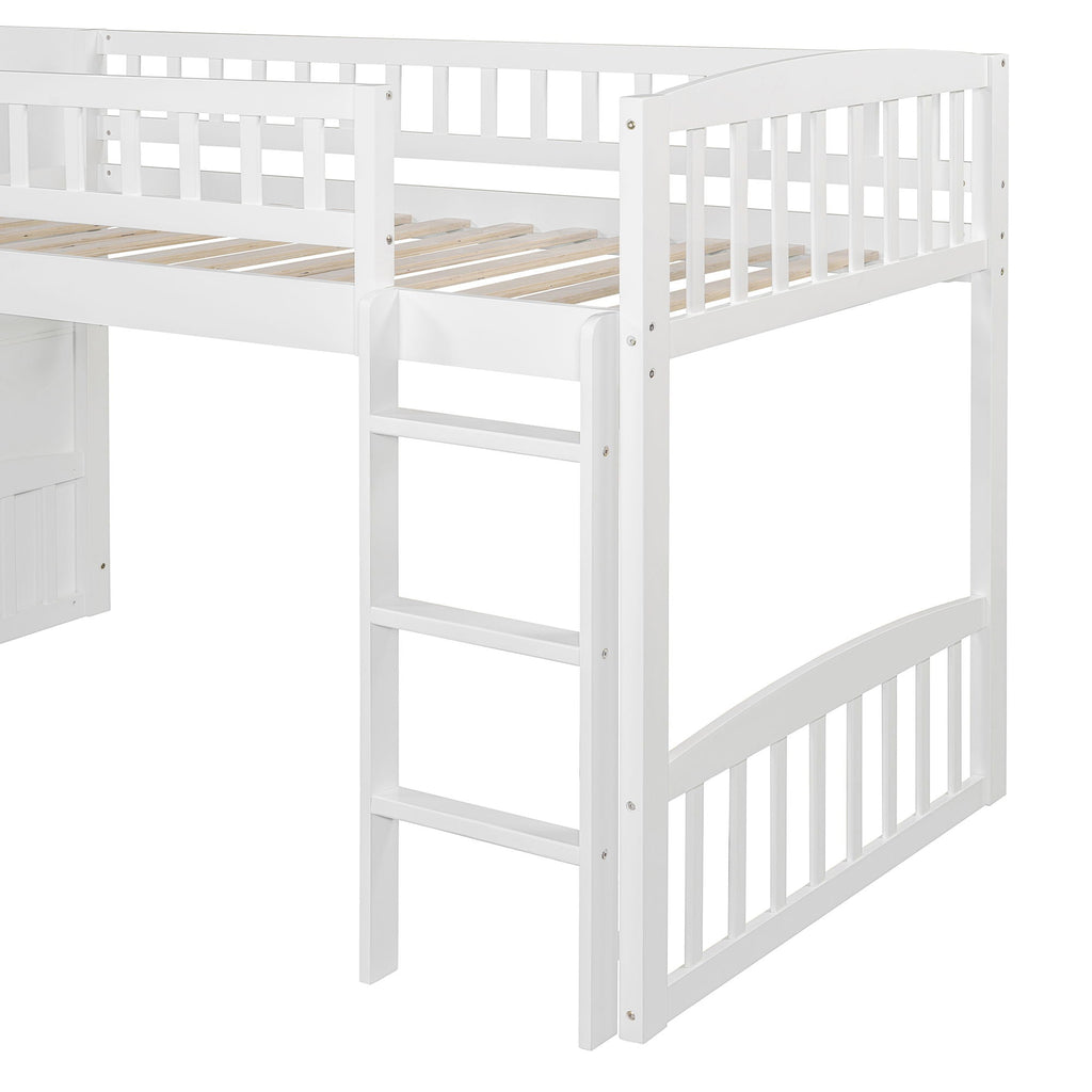 Loft Stairway Bed with Drawers and Convertible Ladder - Twin