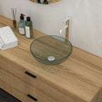 Tempered Glass Vessel Sink with Pop-Up Drain - White, Pearl Silver, Dark Brown, Dark Gray