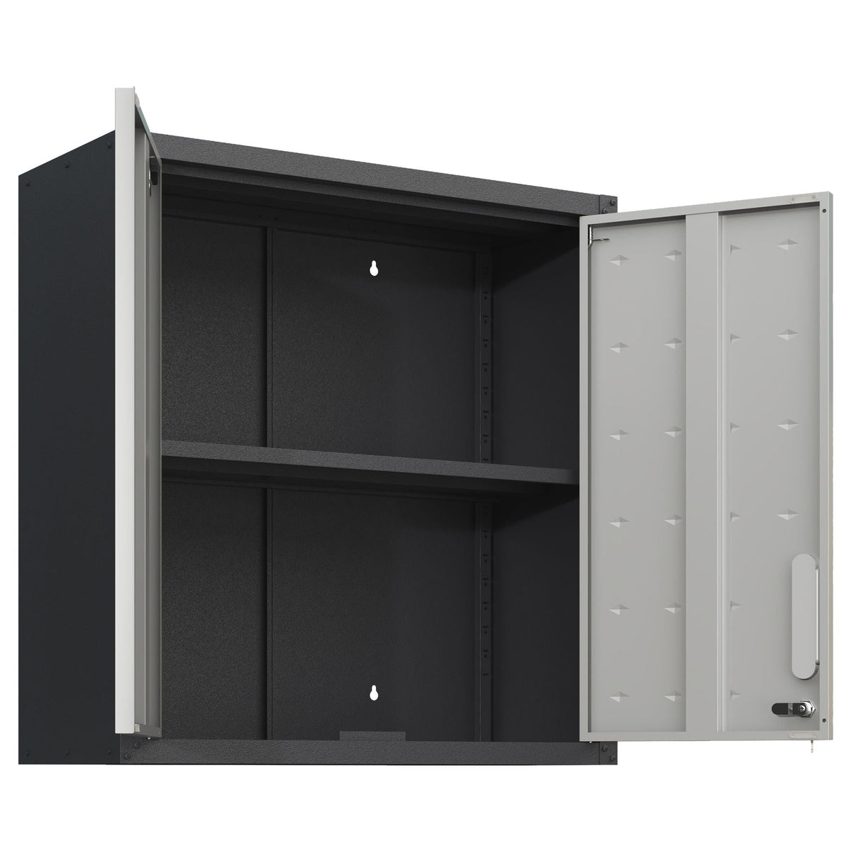 Metal Wall Mounted Tool Storage Cabinet with 2 Locking Doors and Adjustable Shelf - Gray or Black