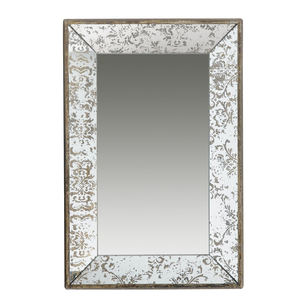 Antique Rectangle Mirror with Floral Accents - Pearl Silver