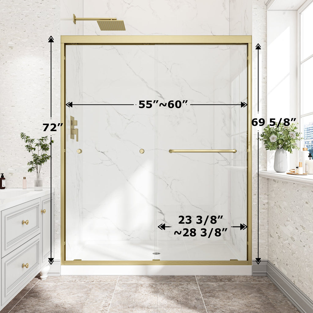 55-60" Adjustable Brushed Shower Door with Tempered Glass - Brushed Gold