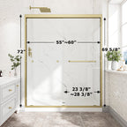 55-60" Adjustable Brushed Shower Door with Tempered Glass - Brushed Gold