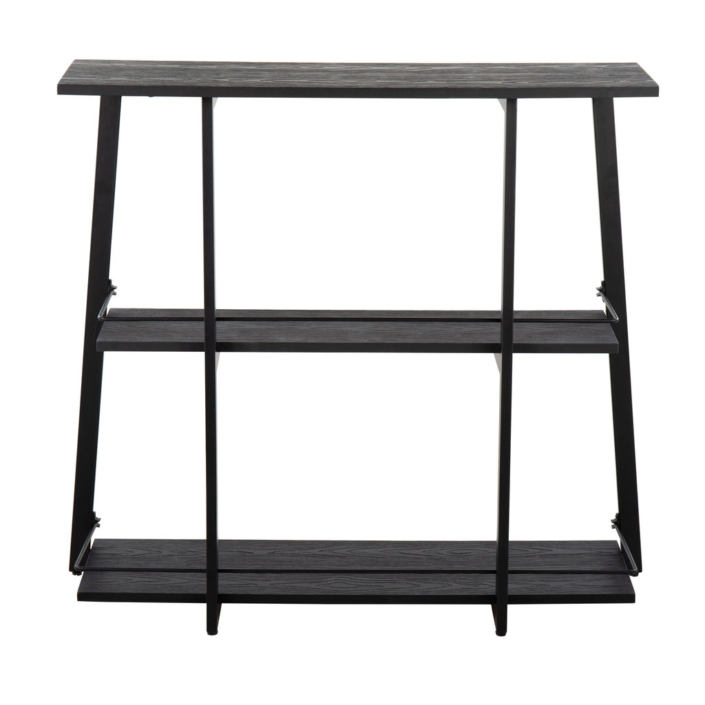 Industrial Bookcase with Black Bamboo & Steel Frame - Black