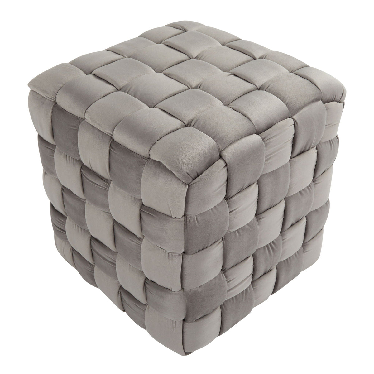 Square Braided Ottoman with Braided Upholstery - Pink, Light Blue, Dark Gray, Beige