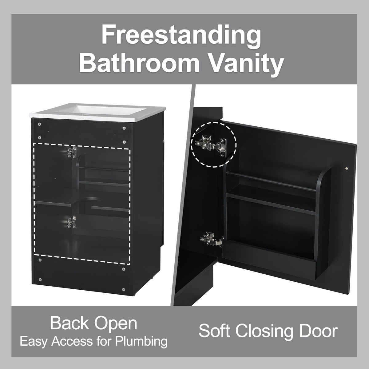 Bathroom Vanity with Sink and Adjustable Shelf - Multiple Colors