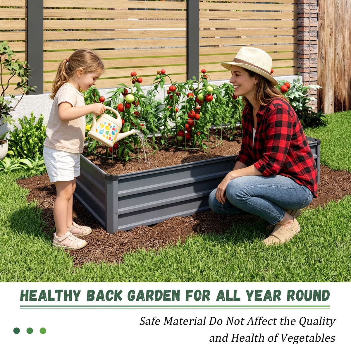 Large Galvanized Steel Garden Bed with Open-Bottom Drainage - Dark Gray