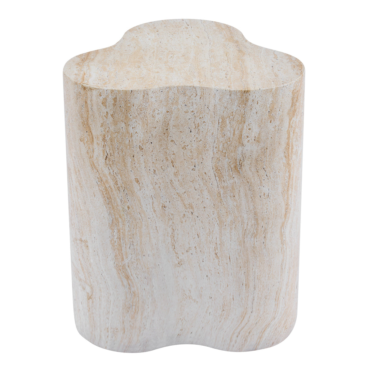 Organic Travertine-Look MGO Side Table with Weather Resistance - Neutral