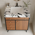 Modern Free-Standing Bathroom Vanity with Ceramic Sink & Sintered Stone Top - White