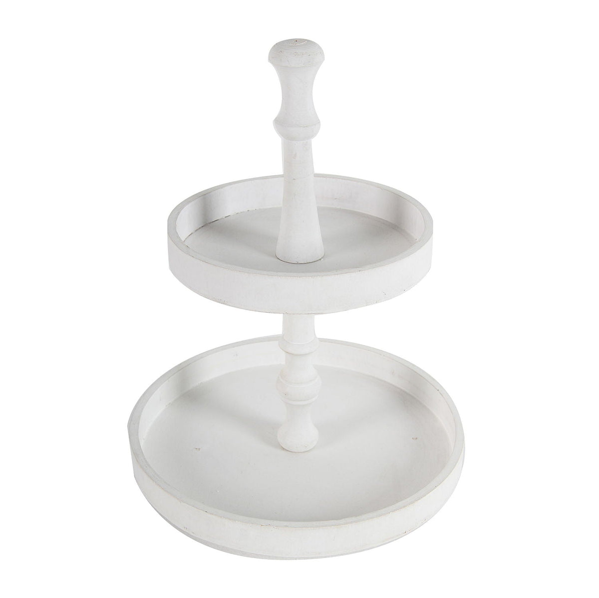 Two Tiered Round Wooden Tray with Farmhouse Style - White