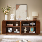 Walnut Sideboard Storage Cabinet with Wave Pattern - 64" Wide