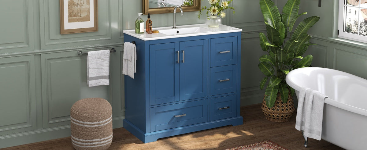 42" Bathroom Vanity with Ceramic Sink - Navy Blue