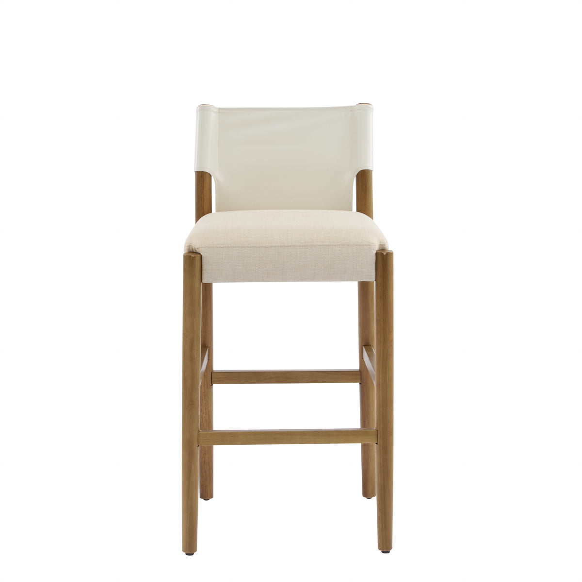 Solid Wood Bar Stool Set with Polyester Cushion - Brown & White