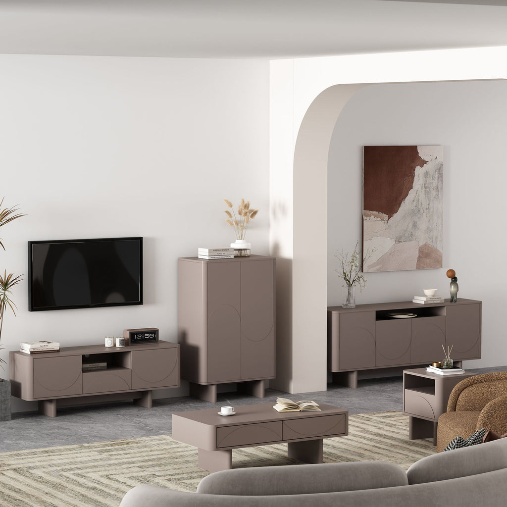 Sideboard With Adjustable Shelves and Soft Close Doors - White, Light Brown, Green