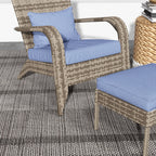 Wicker Adirondack Chair with Ottoman with Removable Cushions - Brown