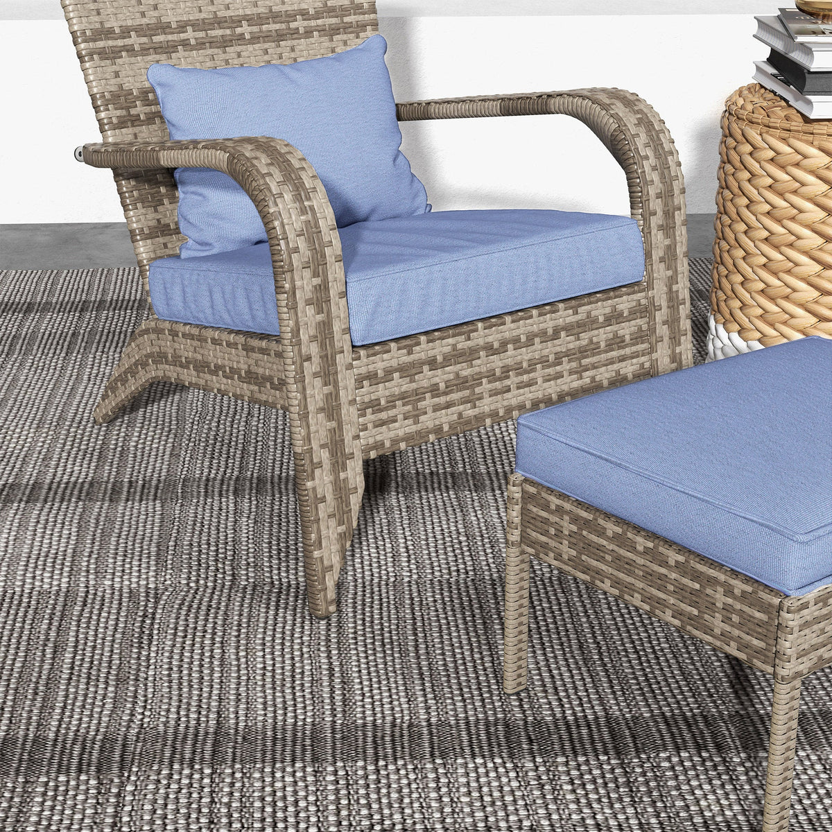 Wicker Adirondack Chair with Ottoman with Removable Cushions - Brown
