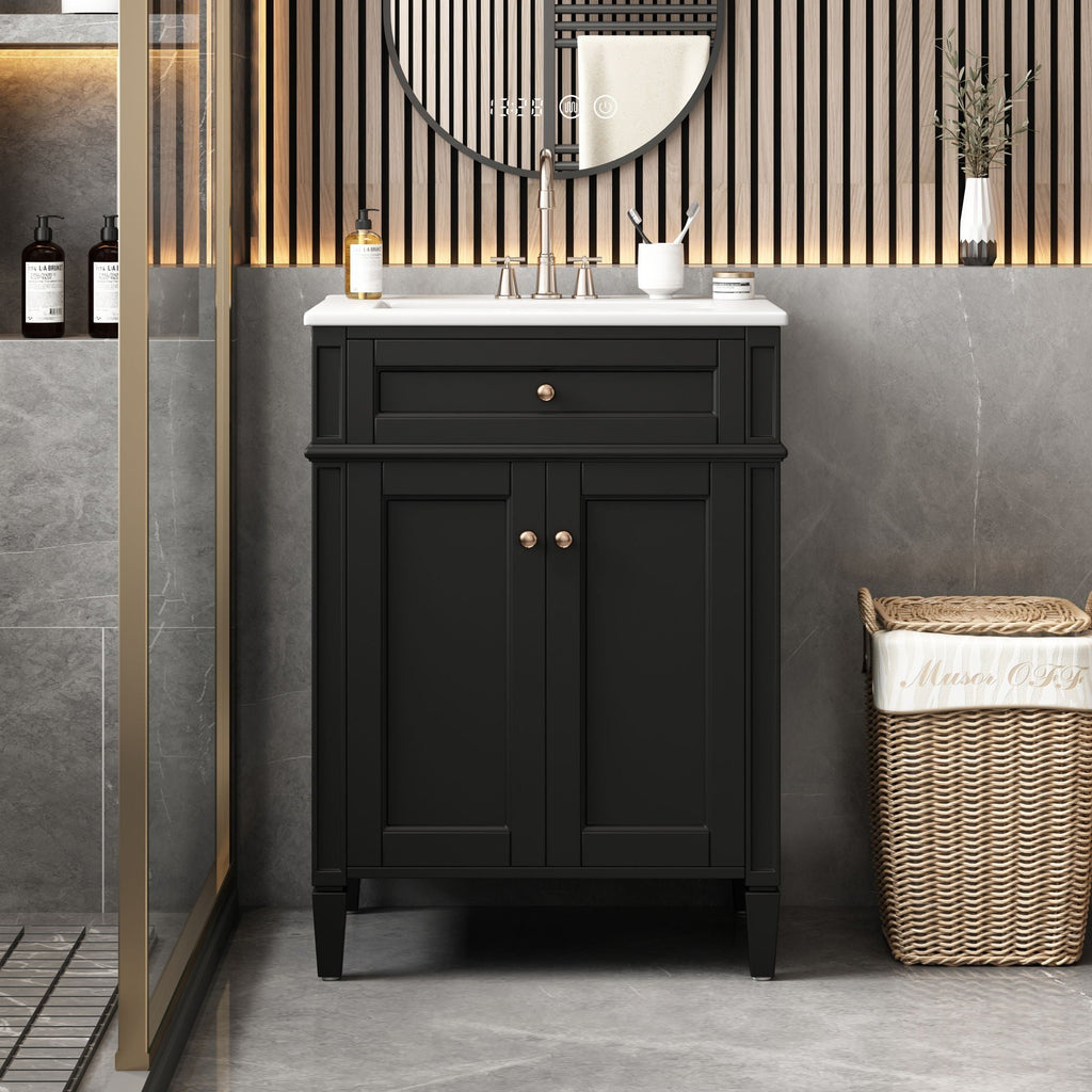 Bathroom Vanity with Solid Wood Frame and Tip Out Drawer - Black, White, Dark Green
