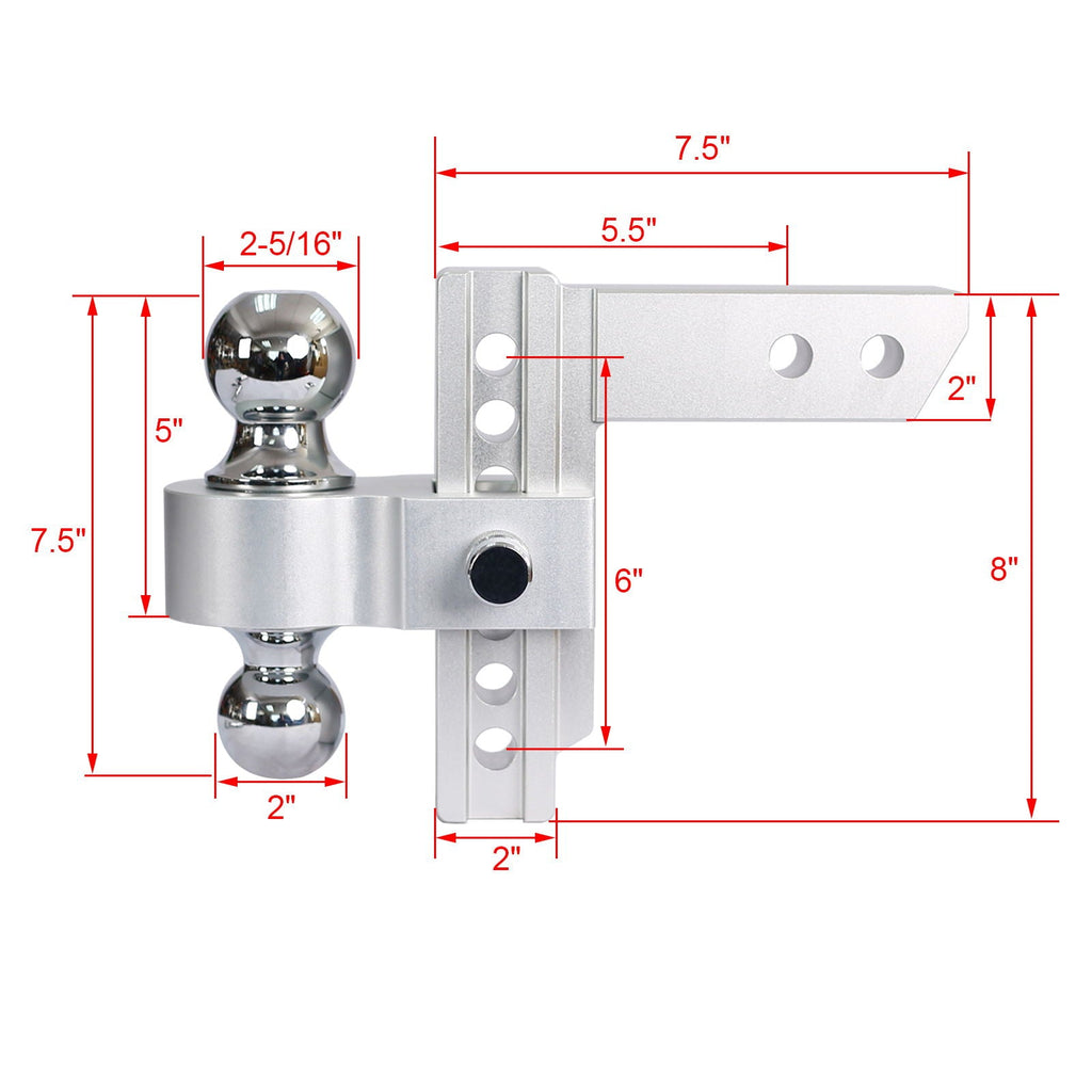 Adjustable Trailer Drop Hitch with 6" Adjustment - Silver