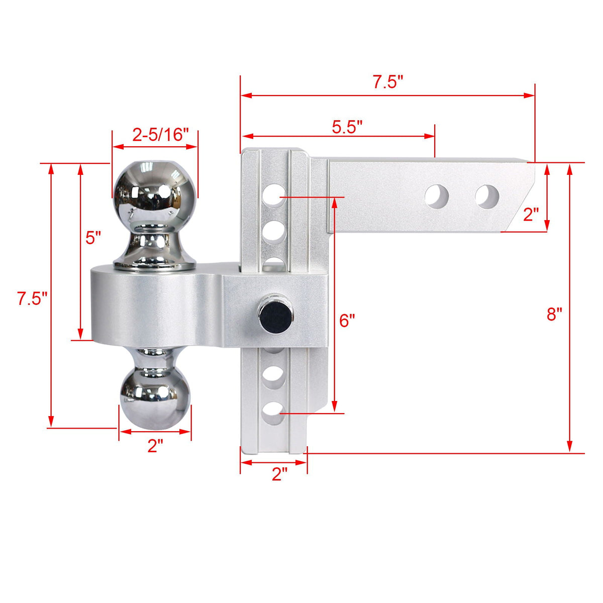 Adjustable Trailer Drop Hitch with 6" Adjustment - Silver