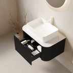 30" Floating Bathroom Vanity with Ceramic Basin & Storage - Black, Carrara White, White