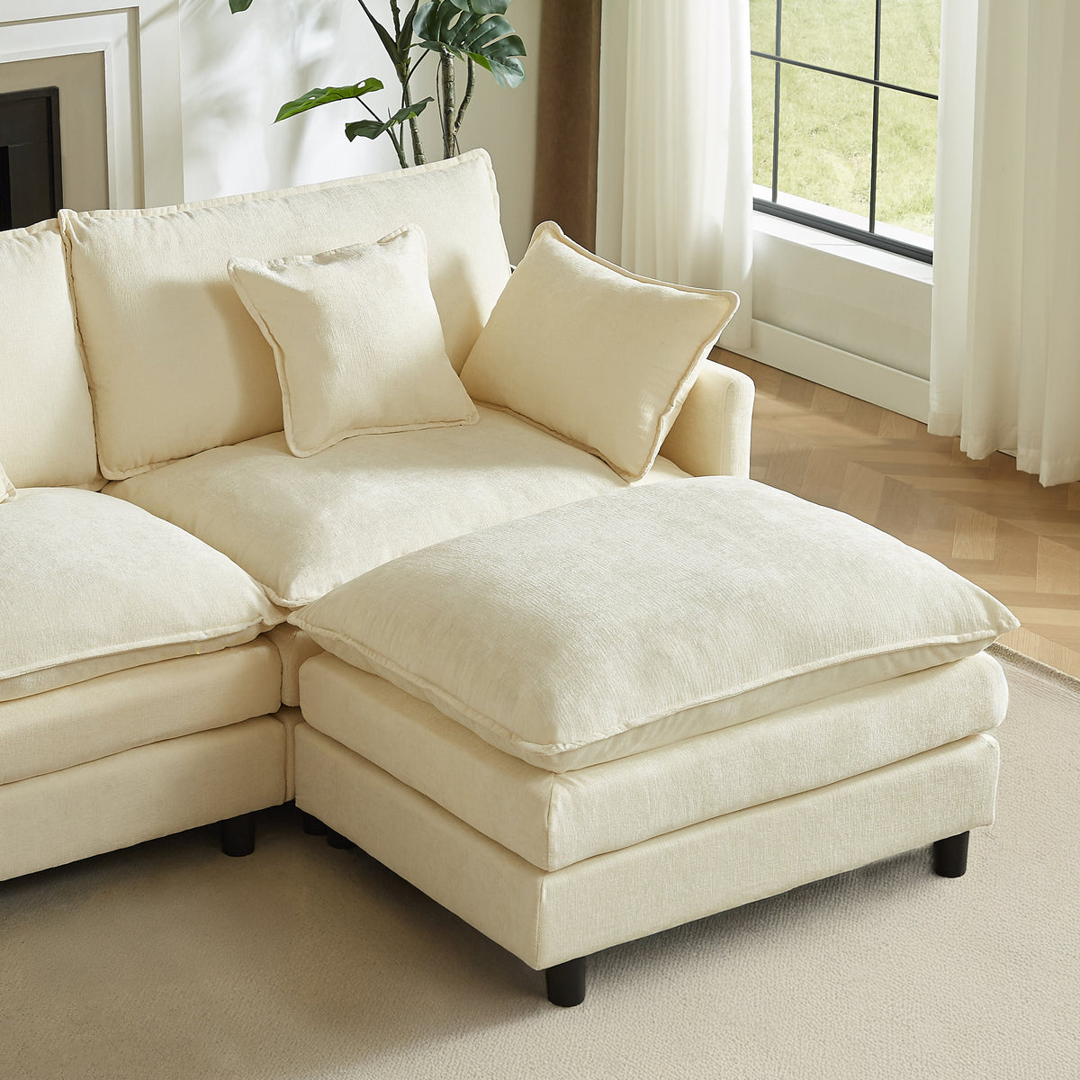 Modular Sectional Sofa, 110 Inch L-Shaped Couch with Movable Ottoman - Chenille
