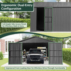 12x15FT Outdoor Metal Garage Shed with Lockable Doors - Metal