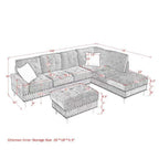 L-Shaped Sectional Sofa with Chaise and Storage Ottoman - Blue or Black