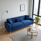 Upholstered 3-Seater Sofa with Metal Legs and Throw Pillows - 87.4 Inches