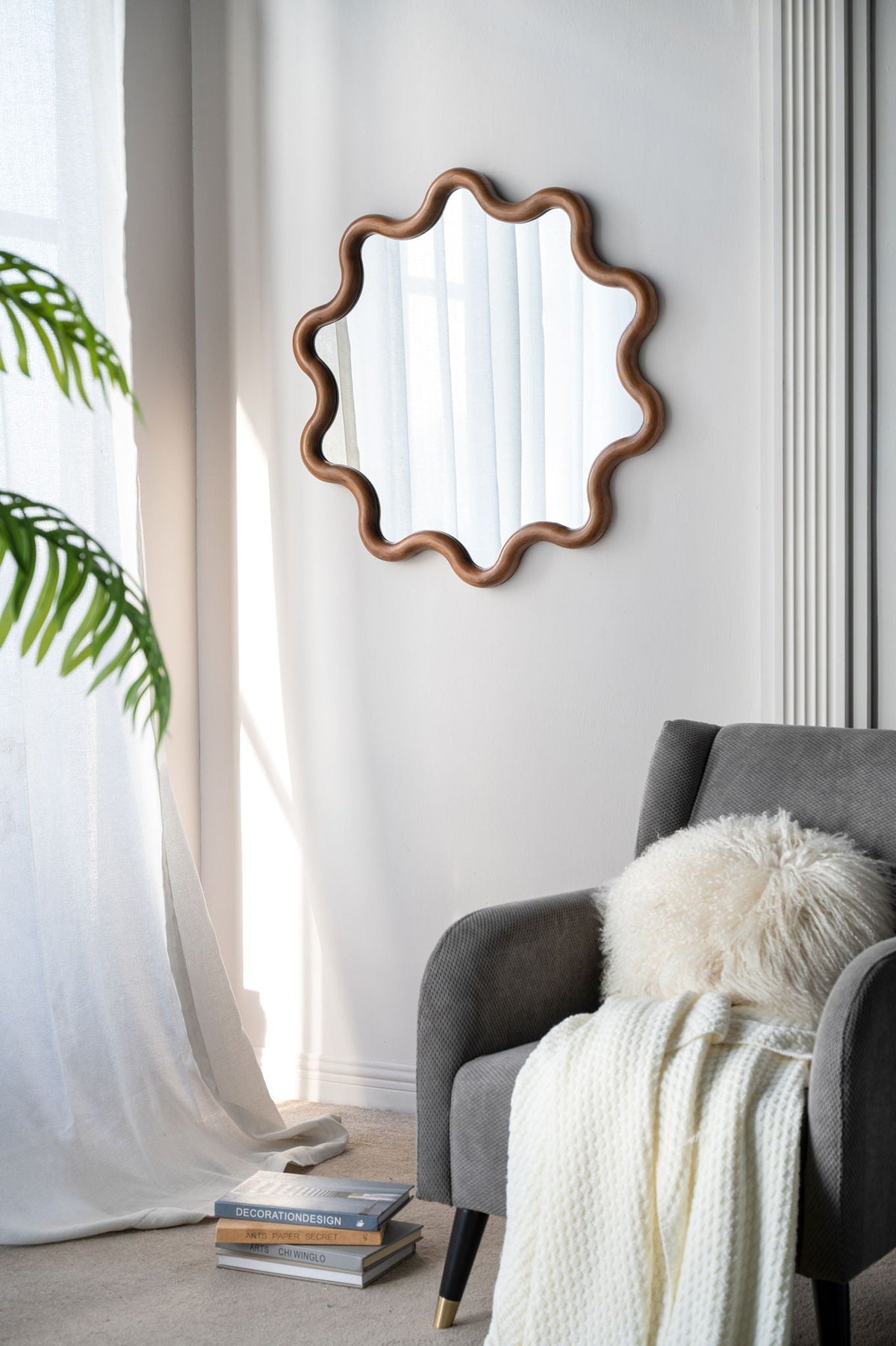 Wooden Accent Mirror With Unique Frame - Brown