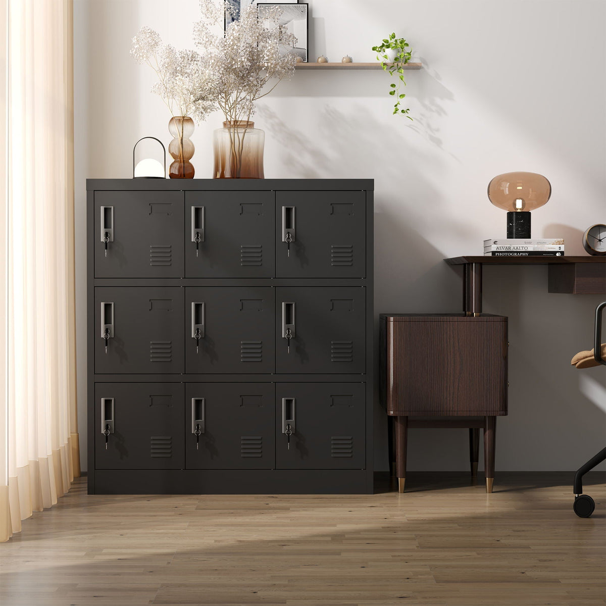 9 Door Employee Storage Locker with Card Slot - Black