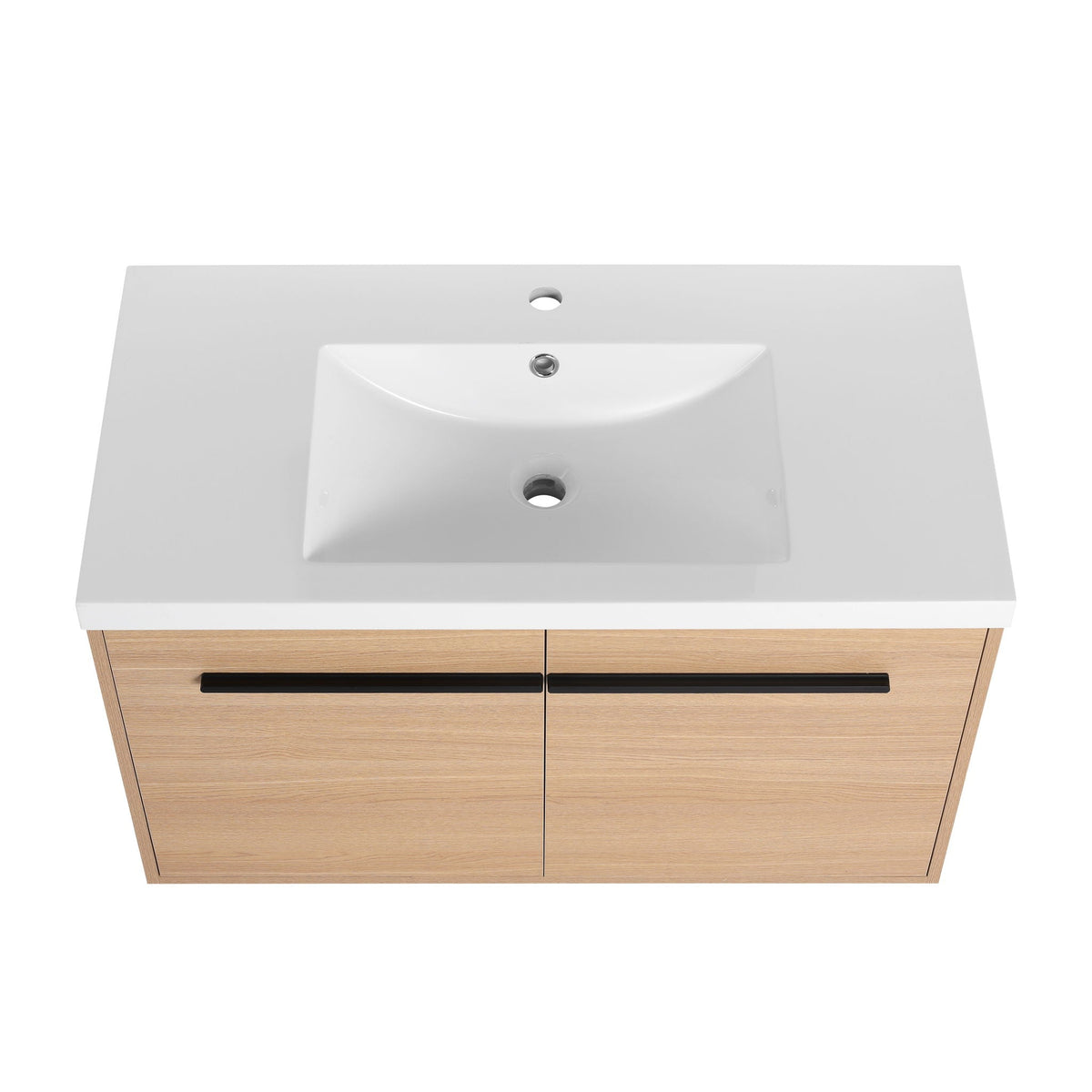 Bathroom Vanity Set with Resin Countertop Sink and 2 Doors - Light Brown Oak