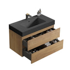 Natural Oak Bathroom Vanity with Floating Quartz Sink - Light Brown