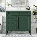 36" Bathroom Vanity with Ceramic Sink and Storage Drawers - Multiple Colors