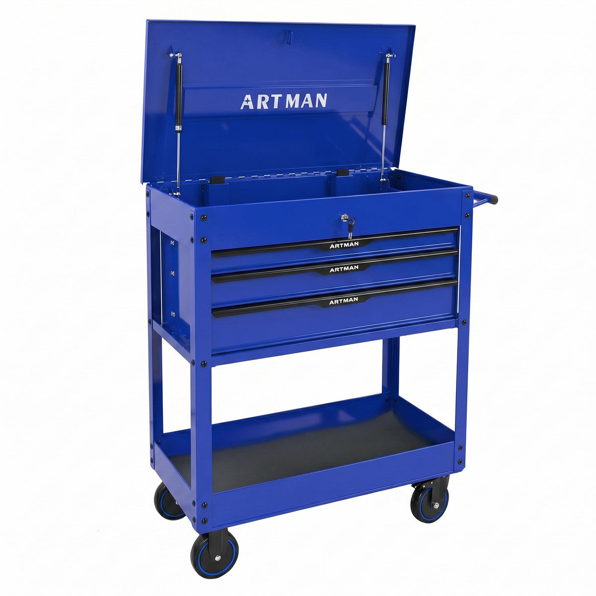 3 Drawers Multifunctional Tool Cart With Wheels - Blue & Black