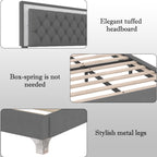 Queen Upholstered Platform Bed with LED Lights - 3-Piece Set, Gray