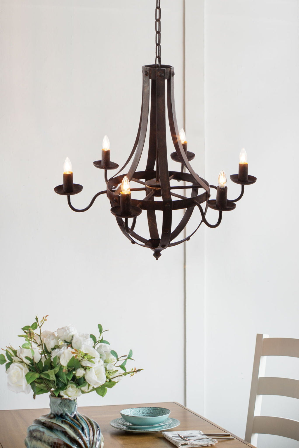 6 Light Metal Chandelier - Black